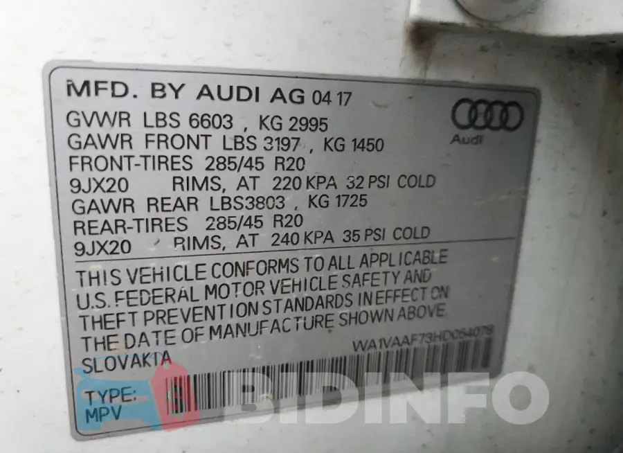 WA1VAAF73HD054078 Photo# 13