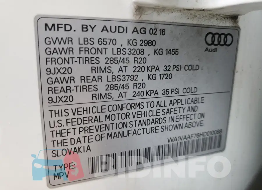 WA1VAAF76HD010088 Photo# 14