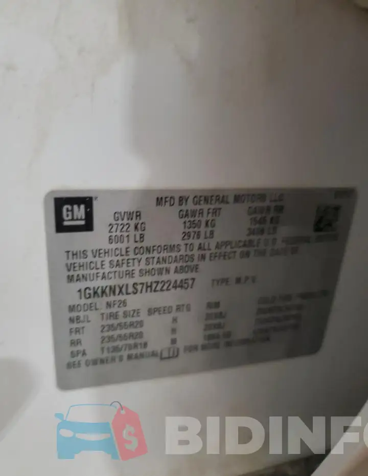 1GKKNXLS7HZ224457 Photo# 13