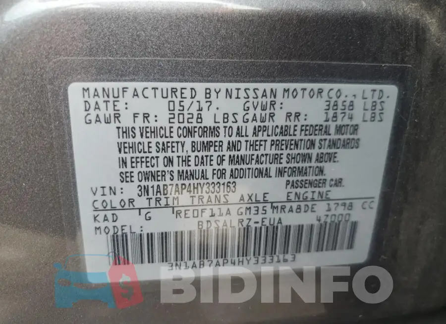 3N1AB7AP4HY333163 Photo# 12