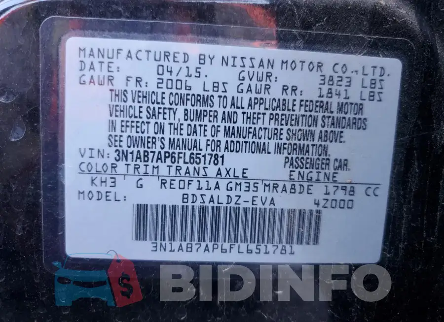 3N1AB7AP6FL651781 Photo# 13