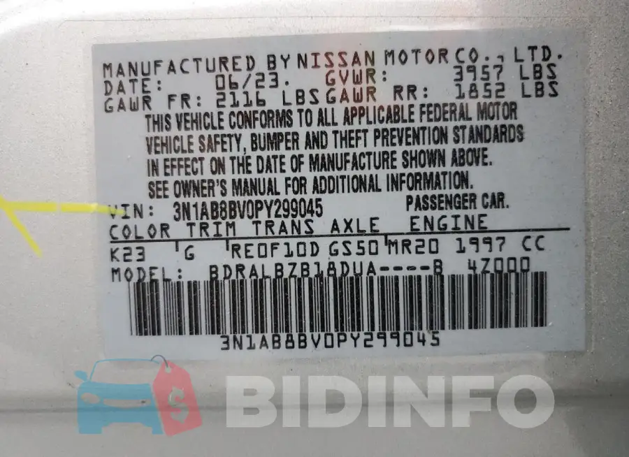 3N1AB8BV0PY299045 Photo# 12