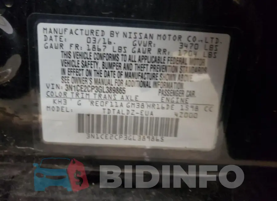 3N1CE2CP3GL389865 Photo# 13