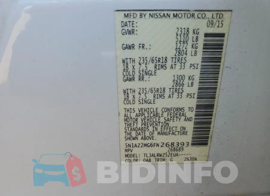 5N1AZ2MG6FN268393 Photo# 13