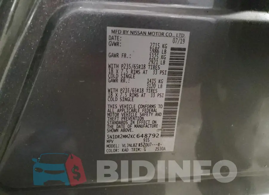 5N1DR2MM2KC648792 Photo# 14