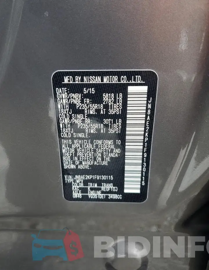 JN8AE2KP1F9130115 Photo# 13