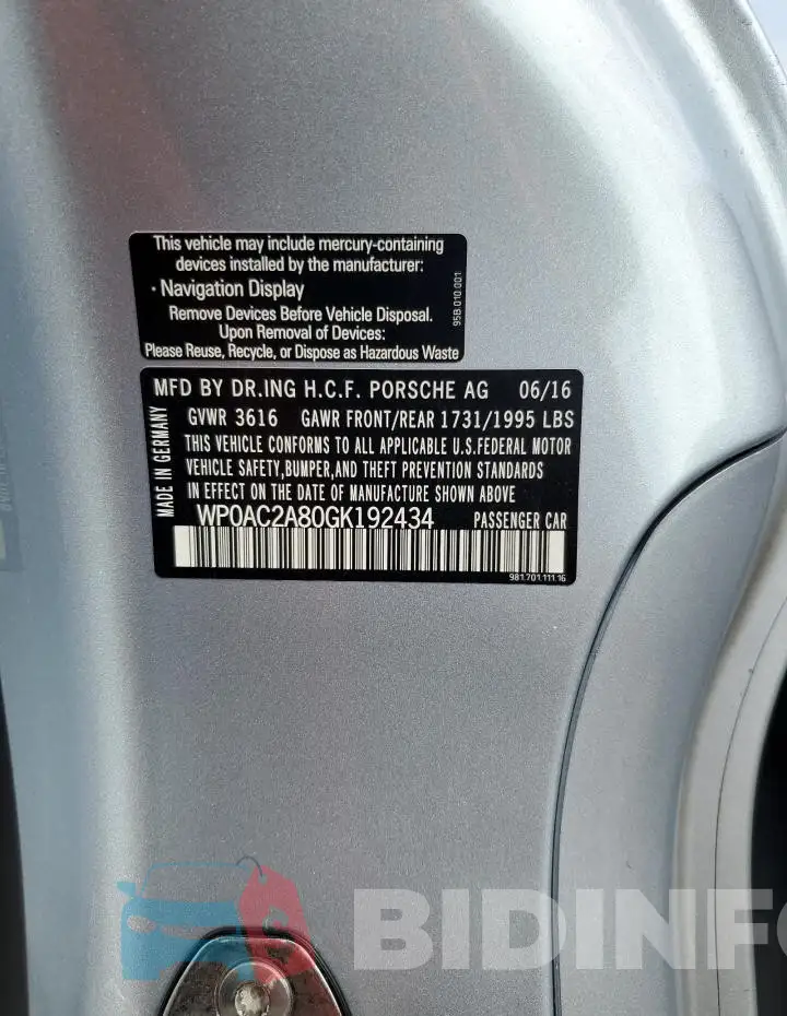 WP0AC2A80GK192434 Photo# 13