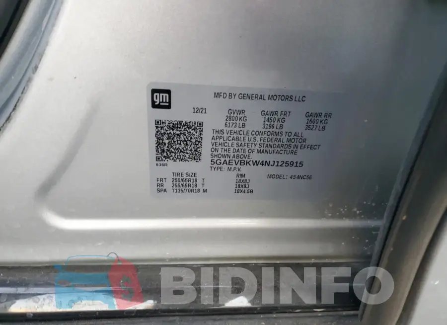 5GAEVBKW4NJ125915 Photo# 13