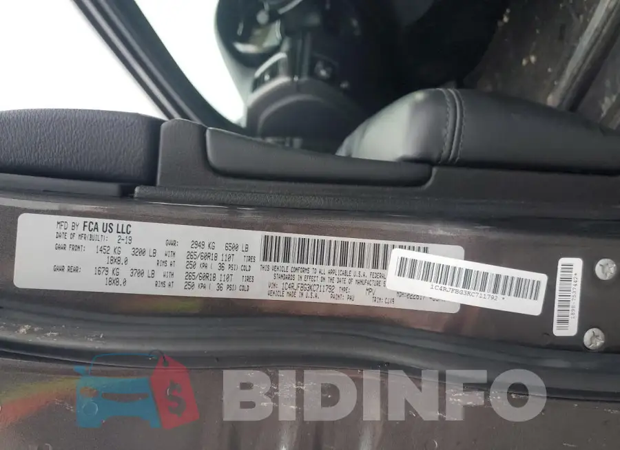 1C4RJFBG3KC711792 Photo# 13
