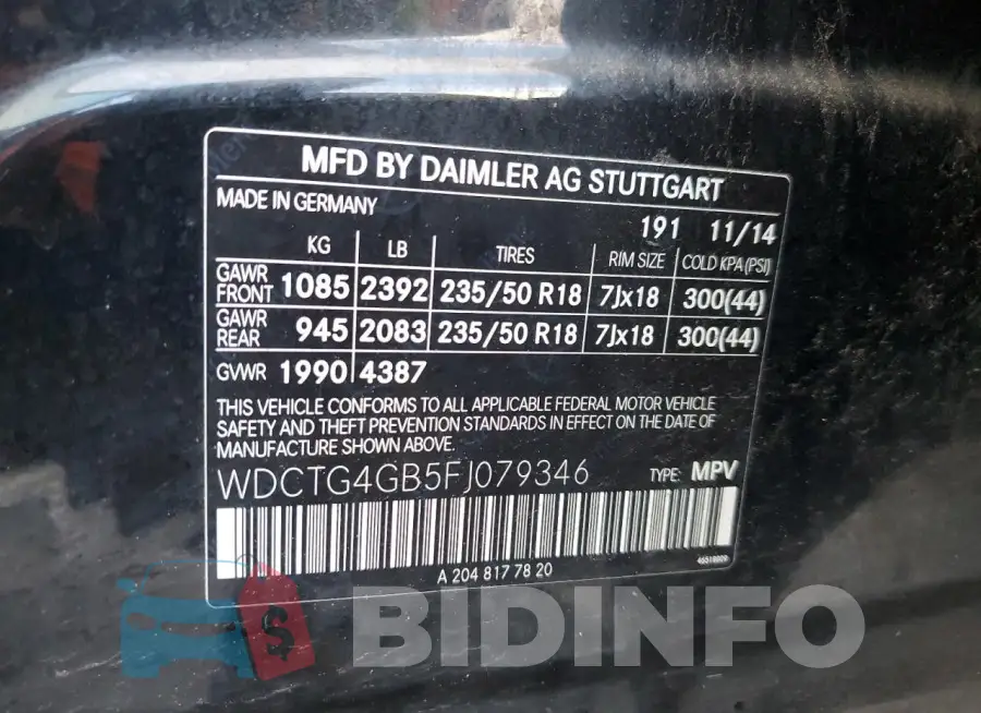 WDCTG4GB5FJ079346 Photo# 13