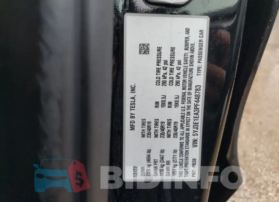 5YJ3E1EA3PF448783 Photo# 12