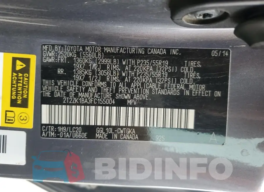 2T2ZK1BA3FC155004 Photo# 13