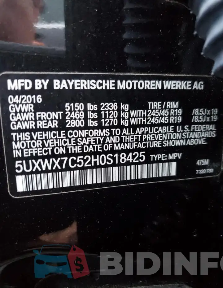 5UXWX7C52H0S18425 Photo# 14