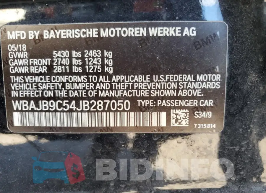 WBAJB9C54JB287050 Photo# 13