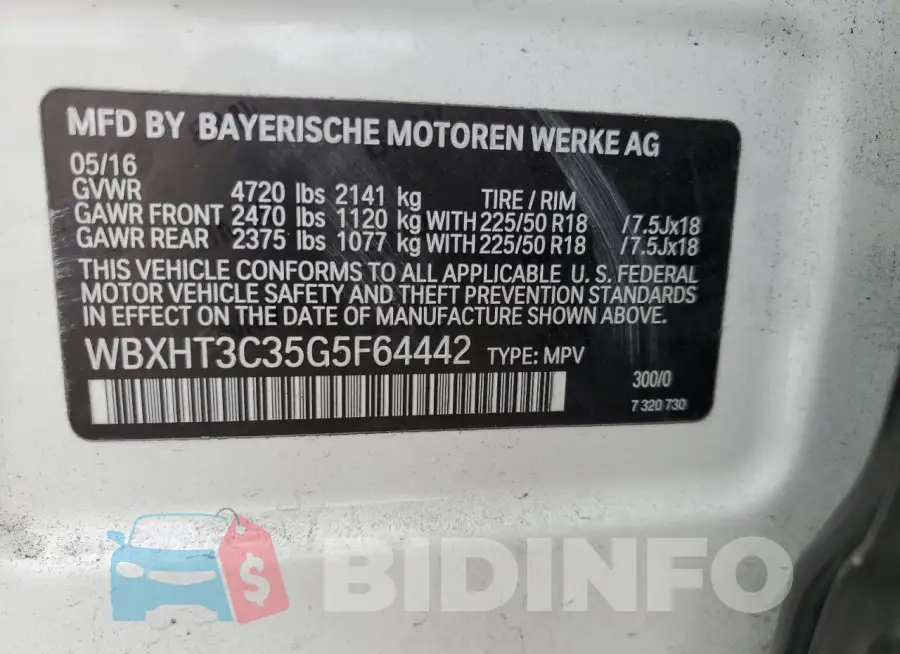 WBXHT3C35G5F64442 Photo# 14