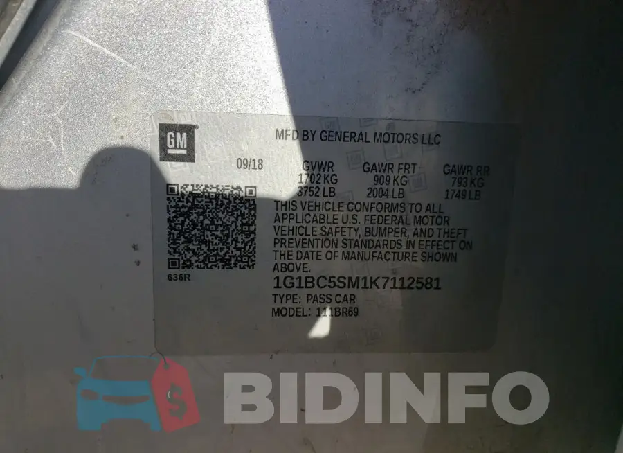 1G1BC5SM1K7112581 Photo# 12