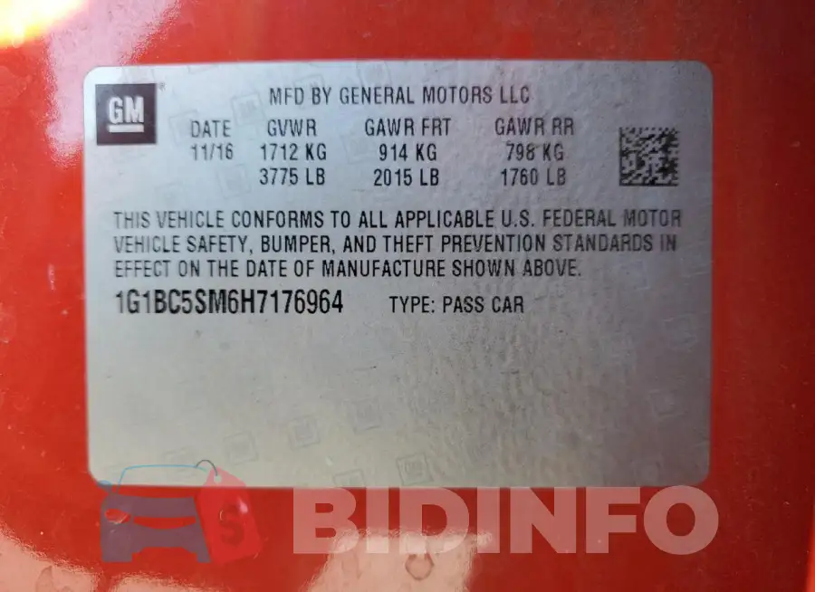1G1BC5SM6H7176964 Photo# 12