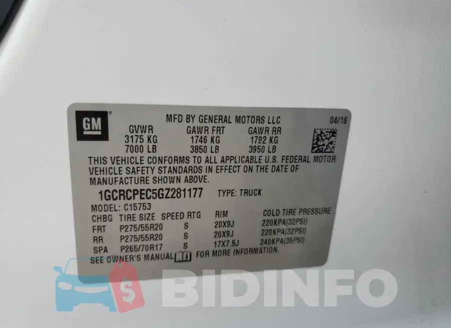 1GCRCPEC5GZ281177 Photo# 12