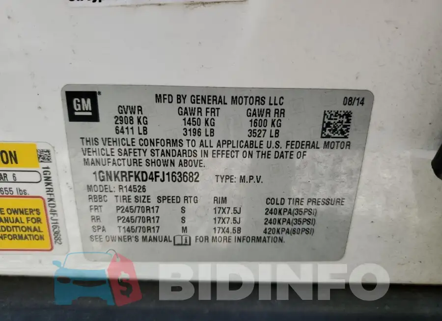 1GNKRFKD4FJ163682 Photo# 13