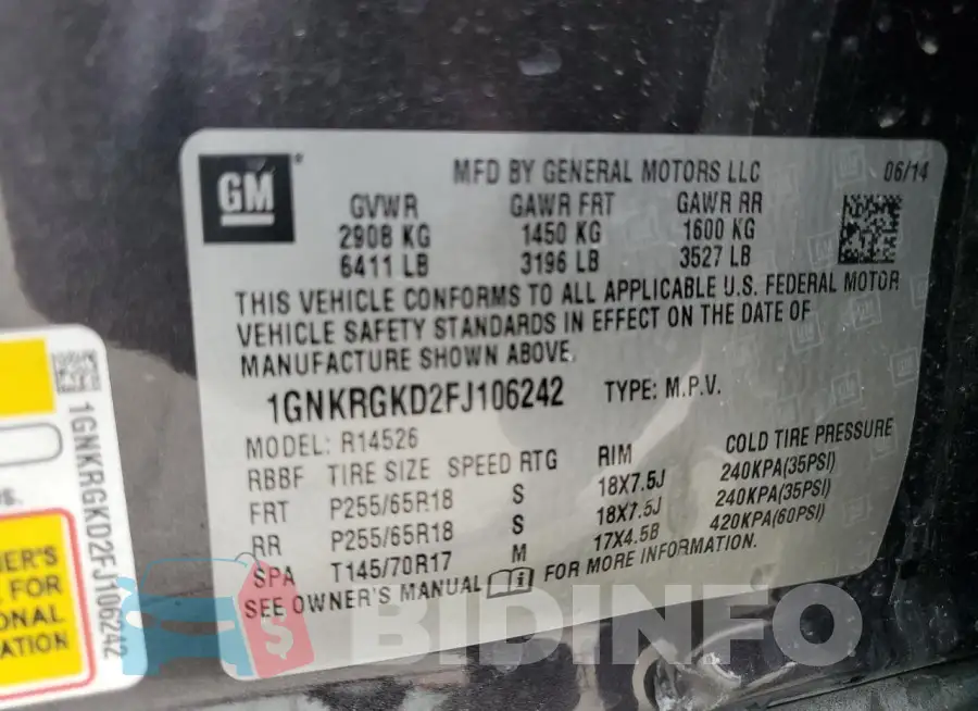 1GNKRGKD2FJ106242 Photo# 14
