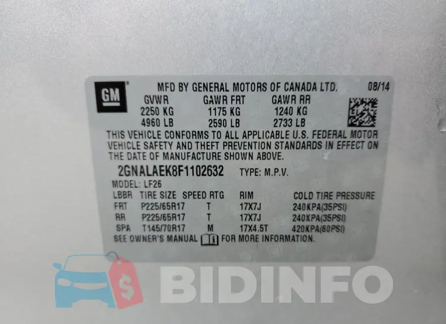 2GNALAEK8F1102632 Photo# 13