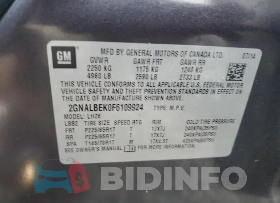 2GNALBEK0F6109924 Photo# 14