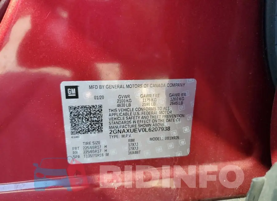 2GNAXUEV0L6207938 Photo# 13