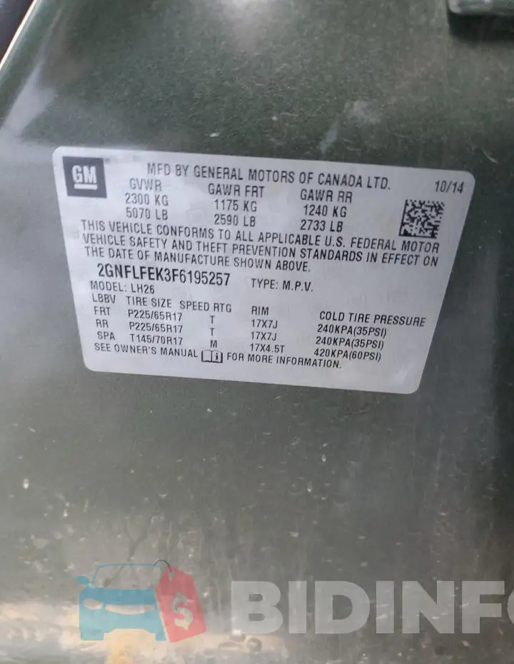 2GNFLFEK3F6195257 Photo# 13