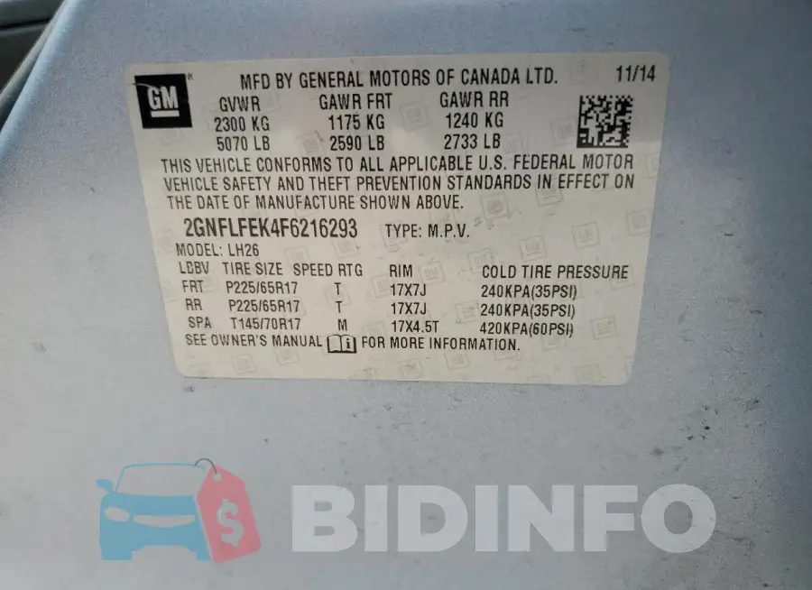 2GNFLFEK4F6216293 Photo# 13