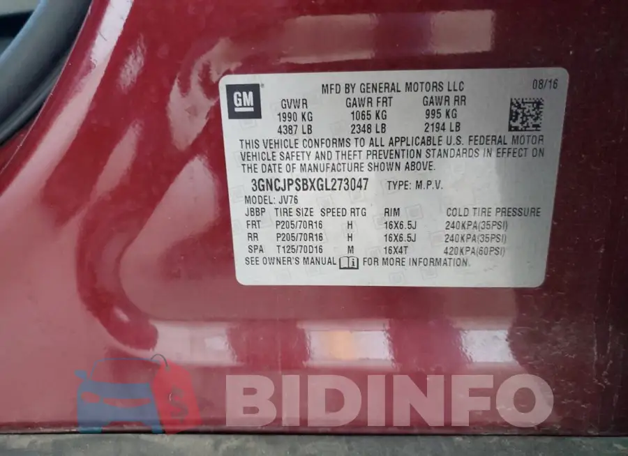 3GNCJPSBXGL273047 Photo# 13