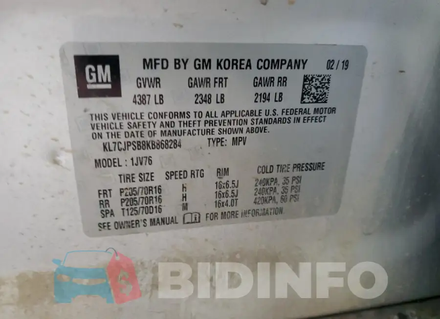 KL7CJPSB8KB868284 Photo# 13