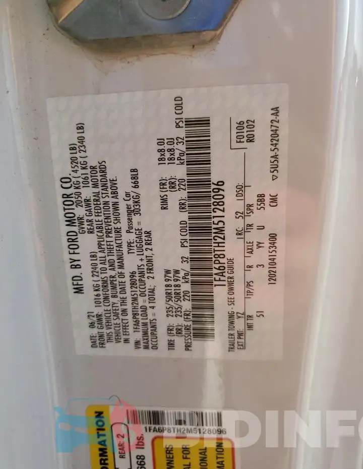 1FA6P8TH2M5128096 Photo# 13