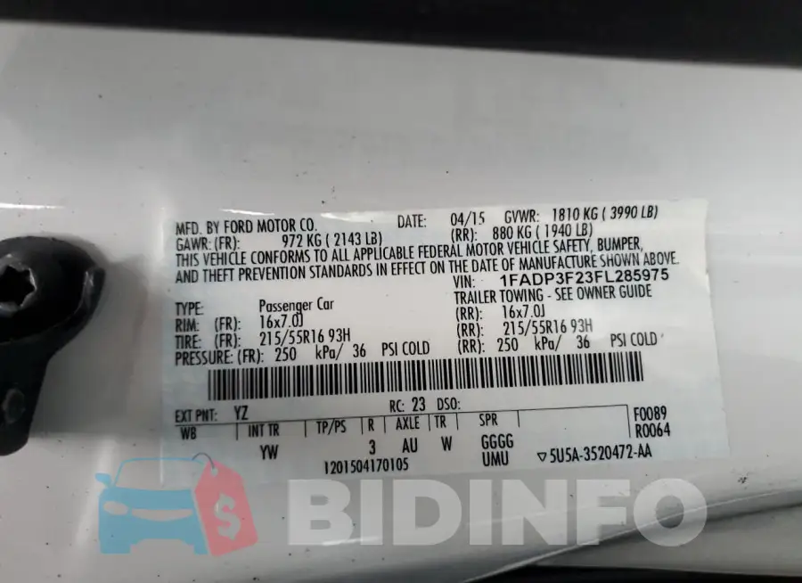 1FADP3F23FL285975 Photo# 12