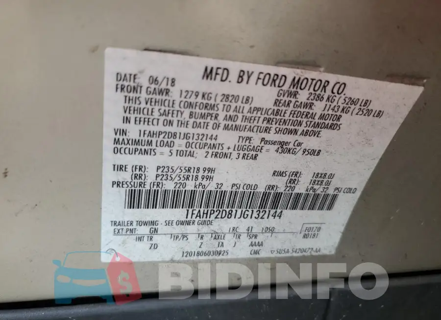 1FAHP2D81JG132144 Photo# 12