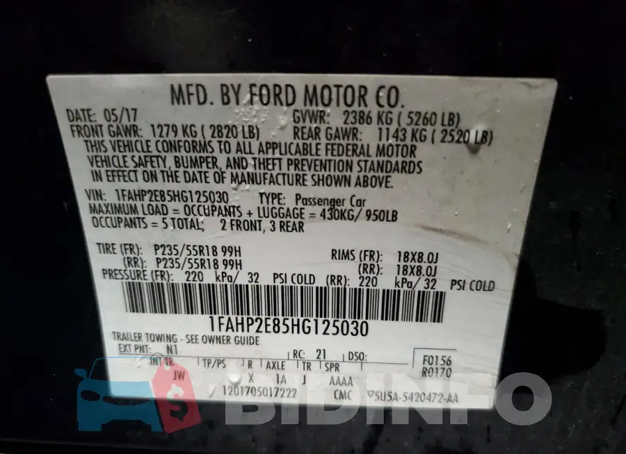 1FAHP2E85HG125030 Photo# 12