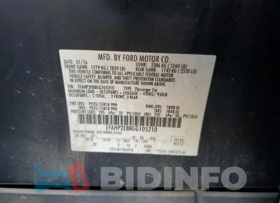1FAHP2E88GG105210 Photo# 12