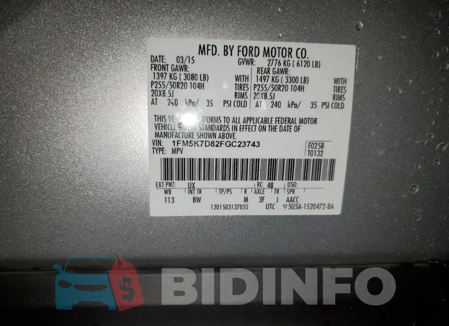 1FM5K7D82FGC23743 Photo# 12