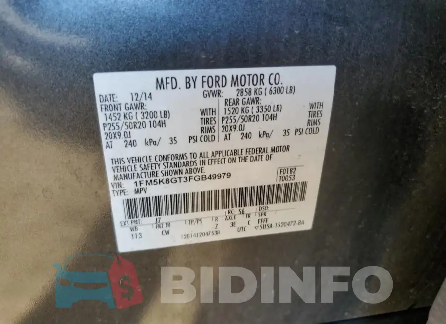 1FM5K8GT3FGB49979 Photo# 13