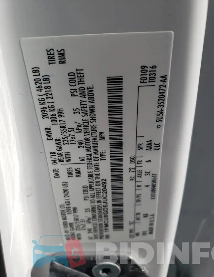 1FMCU0GD5JUC20492 Photo# 13