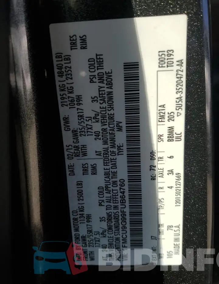 1FMCU9G99FUB64760 Photo# 13