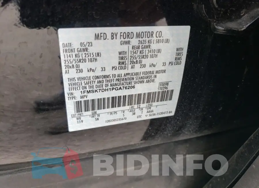 1FMSK7DH1PGA76206 Photo# 13
