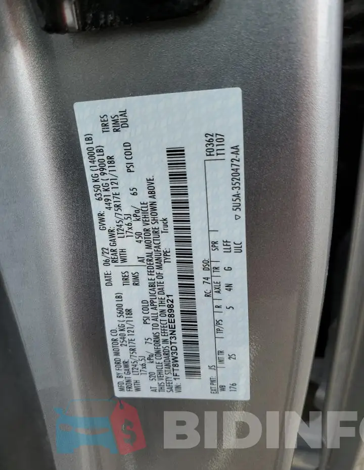1FT8W3DT3NEE89821 Photo# 13