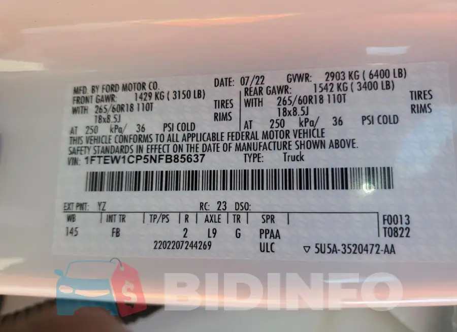 1FTEW1CP5NFB85637 Photo# 12