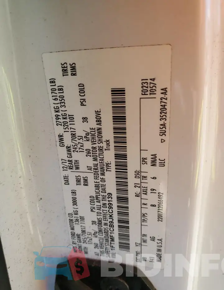 1FTMF1CB9JKC99139 Photo# 12