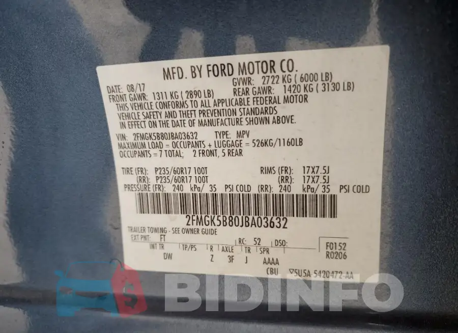 2FMGK5B80JBA03632 Photo# 13