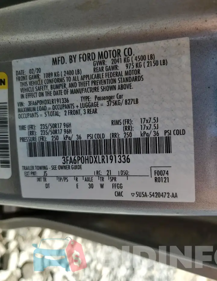 3FA6P0HDXLR191336 Photo# 12
