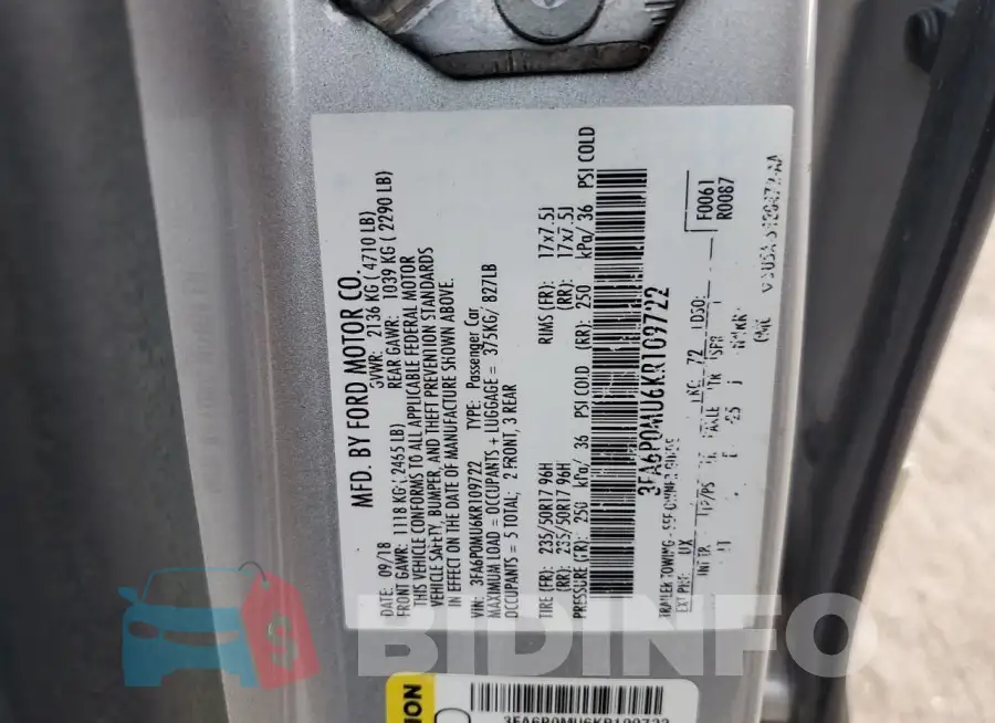 3FA6P0MU6KR109722 Photo# 13