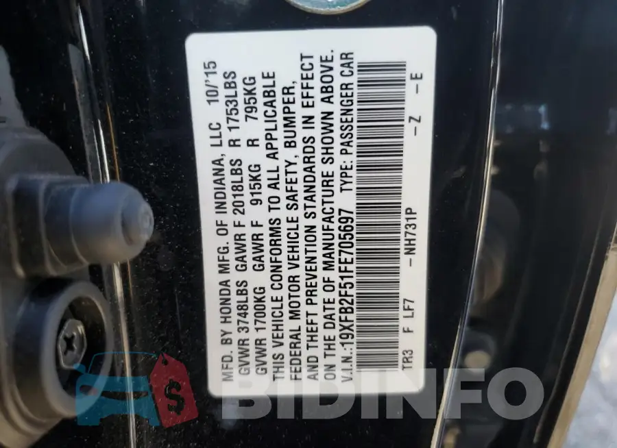 19XFB2F51FE705697 Photo# 12