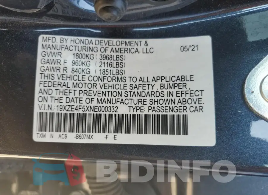 19XZE4F5XNE000332 Photo# 13