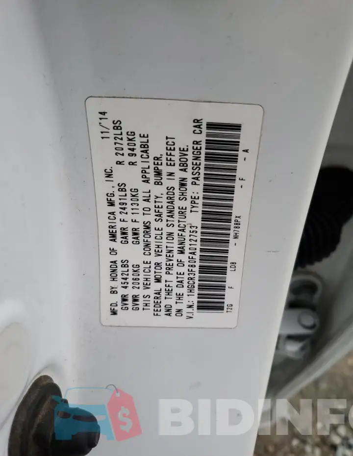 1HGCR3F80FA012753 Photo# 13